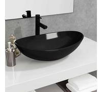 vidaXL Lavabo sobre encimera redondo de vidrio templado negro 54,5x35x15,5 cm