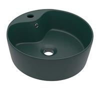 vidaXL Lavabo Lujo con Rebosadero Tocador Montado Encima Piedra Vasija Aseo Indoro Cocina Garaje Fácil de Limpiar Cerámica Verde Oscuro Mate 36x13 cm
