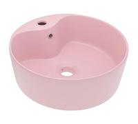 vidaXL Lavabo Lujo con Rebosadero Tocador Montado Encima Piedra Vasija Aseo Indoro Cocina Garaje Fácil de Limpiar Cerámica Rosa Mate 36x13 cm
