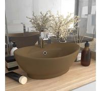 vidaXL Lavabo lujoso con rebosadero cerámica crema mate 58,5x39 cm
