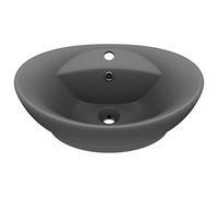 vidaXL Lavabo lujoso con rebosadero ovalado, vasija de piedra, cerámica gris oscuro 58,5x39 cm