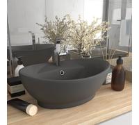 vidaXL Lavabo lujoso con rebosadero cerámica gris oscuro 58,5x39 cm