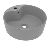 vidaXL Lavabo lujoso con rebosadero cerámica gris claro mate 36x13 cm