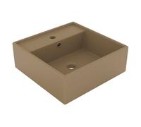 vidaXL Lavabo lujoso cuadrado rebosadero cerámica crema mate 41x41 cm