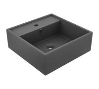 Vidaxl lavabo lujoso cuadrado rebosadero cerámica gris oscuro 41x41 cm