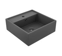 vidaXL Lavabo lujoso cuadrado de cerámica gris oscuro con rebosadero 41x41 cm