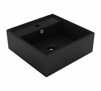 vidaXL Lavabo lujoso cuadrado rebosadero cerámica negro mate 41x41 cm