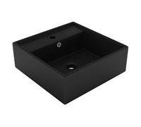 vidaXL Lavabo lujoso cuadrado rebosadero cerámica negro mate 41x41 cm