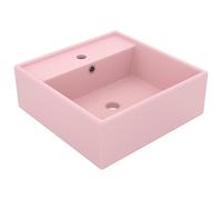 vidaXL Lavabo lujoso cuadrado rebosadero cerámica rosa mate 41x41 cm