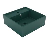 vidaXL Lavabo lujoso cuadrado con rebosadero, montado encima, cerámica, verde oscuro 41x41 cm