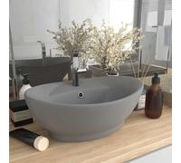 vidaXL Lavabo lujoso ovalado con rebosadero cerámica gris claro mate