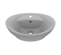 vidaXL Lavabo lujoso ovalado con rebosadero – cerámica gris claro mate