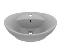 vidaXL Lavabo lujoso ovalado con rebosadero – cerámica gris claro mate