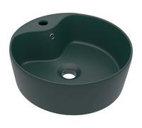 vidaXL Lavabo Lujoso y Rebosadero Cerámica 36x13 cm Aseo Inodoro Multicolor Verde Oscuro Mate