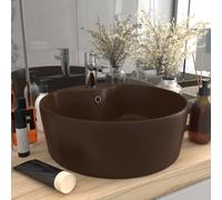 vidaXL Lavabo lujoso y rebosadero cerámica marrón oscuro mate 36x13 cm