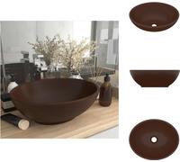 vidaXL Lavabo oval de cerámica, color marrón oscuro mate, 40x33 cm - Lavabo para baño