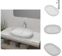 vidaXL: Lavabo para baño con grifo mezclador, cerámica, ovalado, blanco. Lavabo para baño