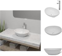 vidaXL: Lavabo para baño con grifo mezclador, cerámica, ovalado, blanco. Lavabo para baño