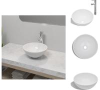 vidaXL: Lavabo para baño con grifo mezclador, cerámica, redondo, blanco. Lavabo para baño