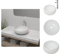 vidaXL: Lavabo para baño con grifo mezclador, cerámica, redondo, blanco. Lavabo para baño