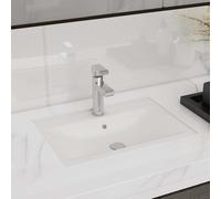 vidaXL Lavabo rectangular de cerámica hueco de grifo/desagüe blanco