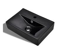 vidaXL Lavabo rectangular de cerámica con agujero para grifo y desagüe Negro brillo