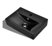 vidaXL Lavabo rectangular de cerámica con agujero para grifo y desagüe Negro brillo