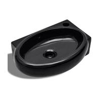 vidaXL Lavabo redondo de cerámica con orificio de grifo y desagüe, negro