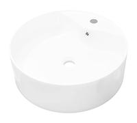 vidaXL Lavabo de cerámica con agujero para grifo/desagüe blanco redondo