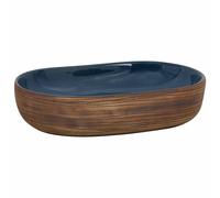 vidaXL Lavabo sobre encimera ovalado de cerámica 59x40x14 cm Marrón y azul