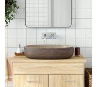 vidaXL Lavabo sobre encimera ovalado, cerámica 59x40x14 cm, color arena marrón