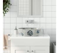 vidaXL Lavabo sobre encimera ovalado cerámica 47x33x13 cm Gris y Azul