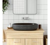 vidaXL Lavabo sobre encimera ovalado cerámica 59x40x14 cm Negro y gris