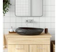 vidaXL Lavabo sobre encimera Ovalado Cerámica 59x40x14 cm Gris y negro