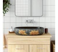 vidaXL Lavabo sobre encimera ovalado 59x40x14 cm cerámica gris y marrón