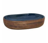 vidaXL Lavabo sobre encimera ovalado de cerámica 59x40x14 cm Marrón y azul