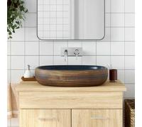 vidaXL Lavabo sobre encimera ovalado de cerámica 59x40x14 cm Marrón y azul