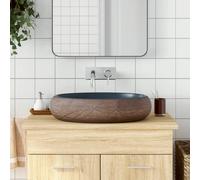 vidaXL Lavabo sobre encimera Ovalado – Lavamanos de tocador en cerámica, marrón y azul