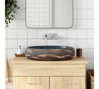 vidaXL Lavabo sobre encimera ovalado cerámica marrón y azul 59x40x15cm