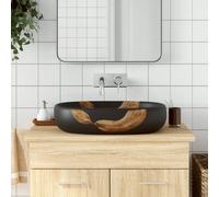 vidaXL Lavabo sobre Encimera Ovalado Lavamanos de Baño Cerámica Arena Color Gris y negro, Morado, Azul oscuro y mas