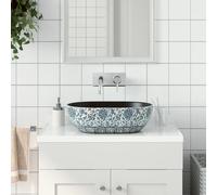 vidaXL Lavabo sobre encimera ovalado cerámica negro y azul 47x33x13 cm
