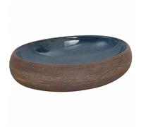 vidaXL Lavabo sobre Encimera Ovalado, Lavamanos de Tocador, Lavabo de Fregadero, Lavamanos sobre Encimera para Baño Aseo, Cerámica Marrón y Azul