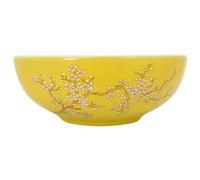 vidaXL Lavabo sobre encimera redondo Φ41x14 cm Cerámica lavamanos de tocador Blanco Amarillo