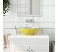 vidaXL Lavabo sobre encimera redondo Φ41x14 cm Cerámica lavamanos de tocador Blanco Amarillo