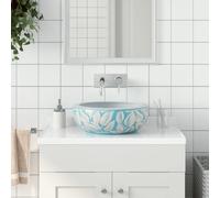 vidaXL Lavabo sobre encimera redondo cerámica blanco y azul Φ41x14 cm