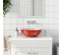 vidaXL Lavabo sobre encimera redondo cerámica blanco y rojo Φ41x14 cm
