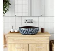 vidaXL Lavabo sobre Encimera Redondo, Lavamanos de Tocador, Lavabo de Fregadero, Lavamanos sobre Encimera para Baño Aseo, Cerámica Negro y Azul