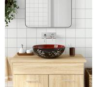 vidaXL Lavabo sobre Encimera Redondo, Lavamanos de Tocador, Lavabo de Fregadero, Lavamanos sobre Encimera para Baño Aseo, Cerámica Rojo y Negro