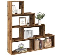 vidaXL Librería divisora 4 niveles madera envejecida 143,5x29x143,5 cm