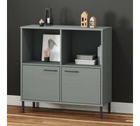 vidaXL Librería patas de metal OSLO madera maciza gris 90x35x90,5 cm